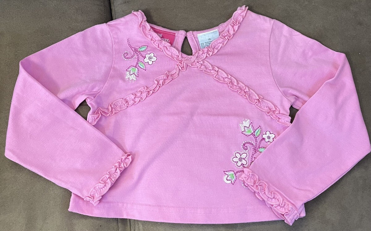 GIRLS SZ 5 PINK TOP EMBROIDERED FLOWERS PINK SUPER CUTE! | eBay