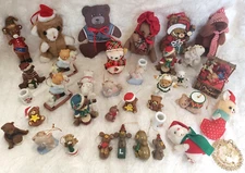BEAR Vintage Assorted Christmas Wooden-Ceramic-Plush-Fabric Ornaments LOT/37