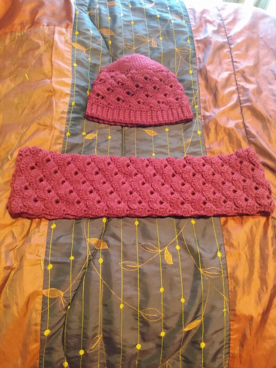 Handmade Homemade Crocheted Women\'s Size Medium Maroon Alpaca Hat And Cowel Set Handmade Alpaca Crochet Winter Set: Flower Scarf Hat and  main image 3