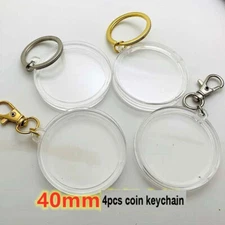 4x Capsules Case Holder Keyring for 40x3mm Commemorative Coin Silver Gold Color