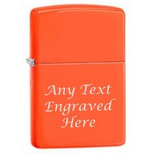 Personalised Engraved Lighter in Metal Gift Tin Neon Orange