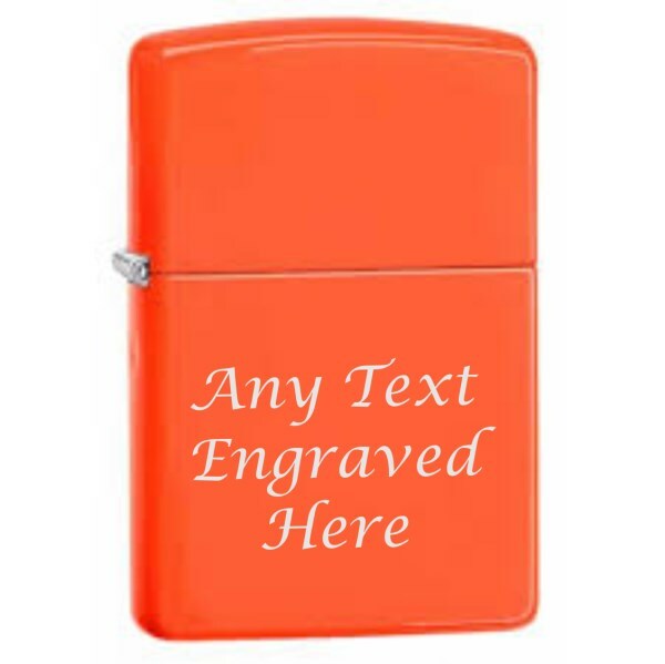 Personalised Engraved Lighter in Metal Gift Tin Neon Orange