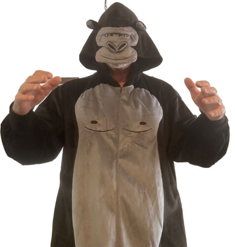 Fleece Gorilla Monkey Suit Hooded Pajama Costume Halloween Adult Unisex - Picture 1 of 2