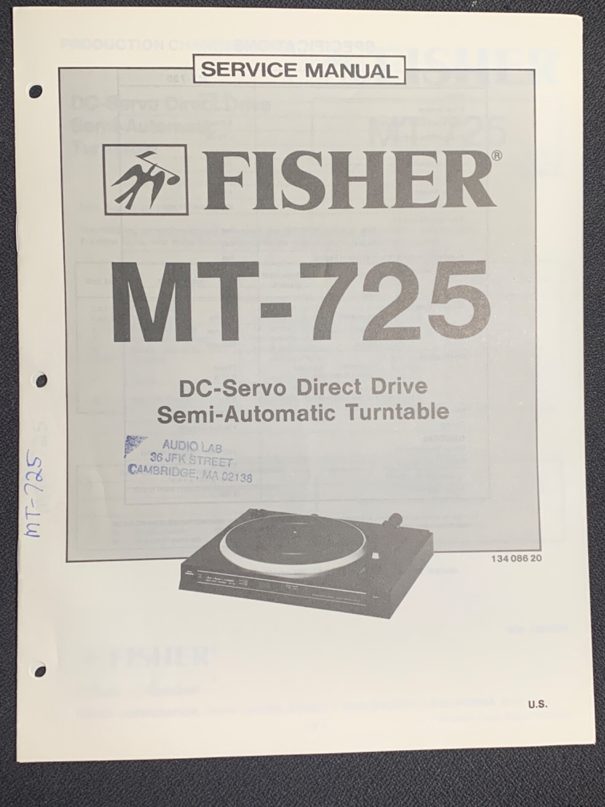 Fisher MT-725 & MT-865 Direct Drive Turntable Service Manual Original