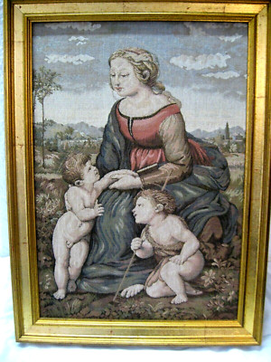 Schönes altes Gobelinbild nach Raphael: La belle jardinière/Die schöne Gärtnerin