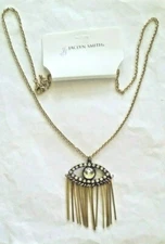 PA7948 UNIQUE GOLD TONE METAL TASSEL CRYSTAL EVIL EYE PENDANT CHAIN NECKLACE  