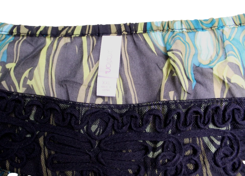 XHILARATION BLUSA TÚNICA Damas Talla XXL Marrón Verde Floral Manga 3/4 Sedosa Foto 3 de 4