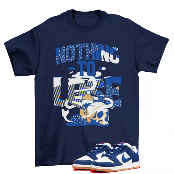 blue and white dunks shirt