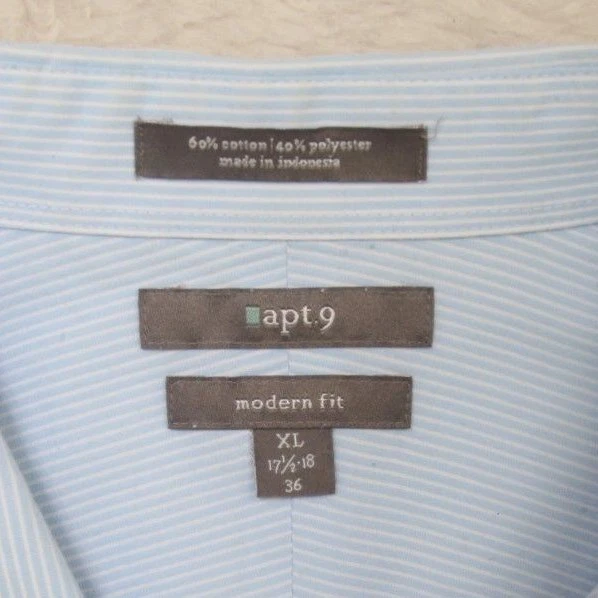 Camisa de Vestir Apt.9 XL Rayas 17.5-18 36 Bolsillo Abotonado Manga Larga Azul 1-786 Foto 4 de 4