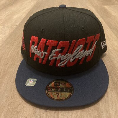 New Era NFL New England Patriots Football Flat Brim Fitted Hat Cap Sz 7 3/8
