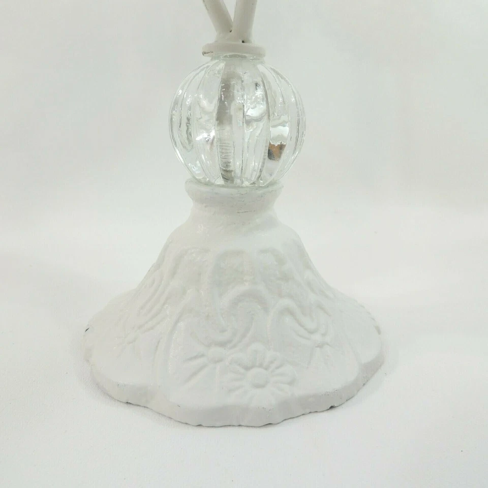 White Iron Shabby Pedestal Cupcake Stand Cake Plate Faux Crystal Beads & Lace - Image 3 of 4