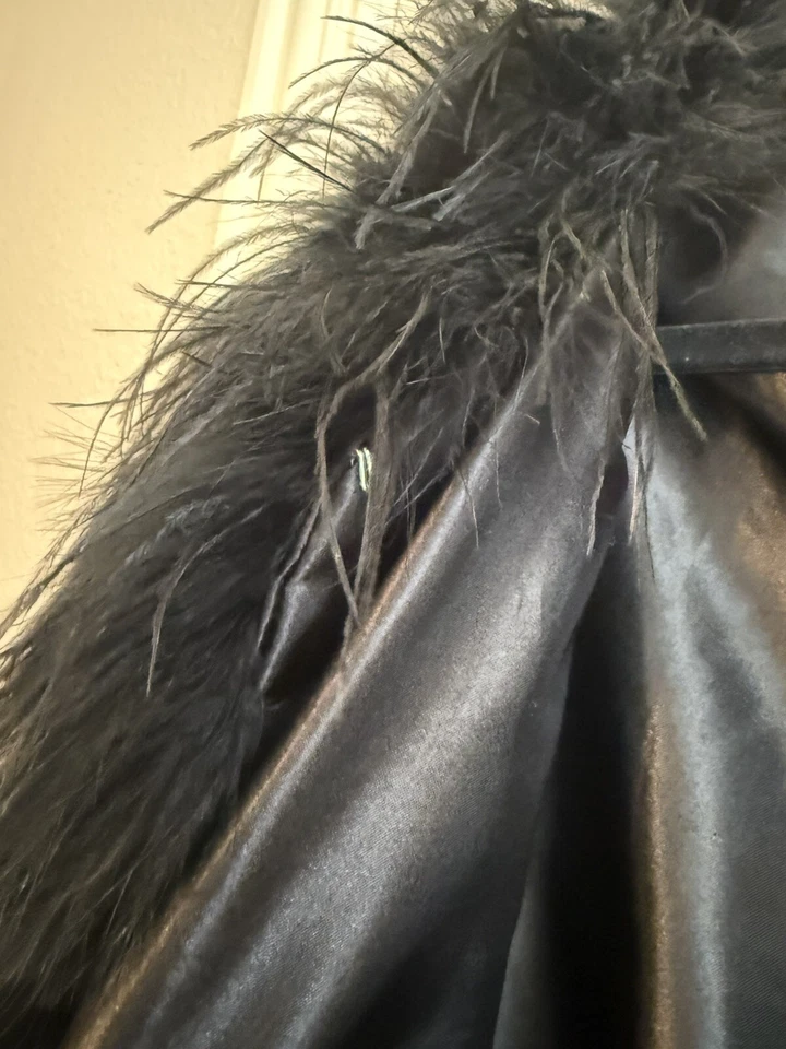 Chaqueta de Noche Pluma Verde Negra De Colección Rara Hollywood Glamour Mob Esposa S-M Foto 3 de 4