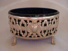 ANTIQUE FRENCH STERLING SILVER BLUE CRYSTAL SALT CELLAR,XVIII CENTURY.