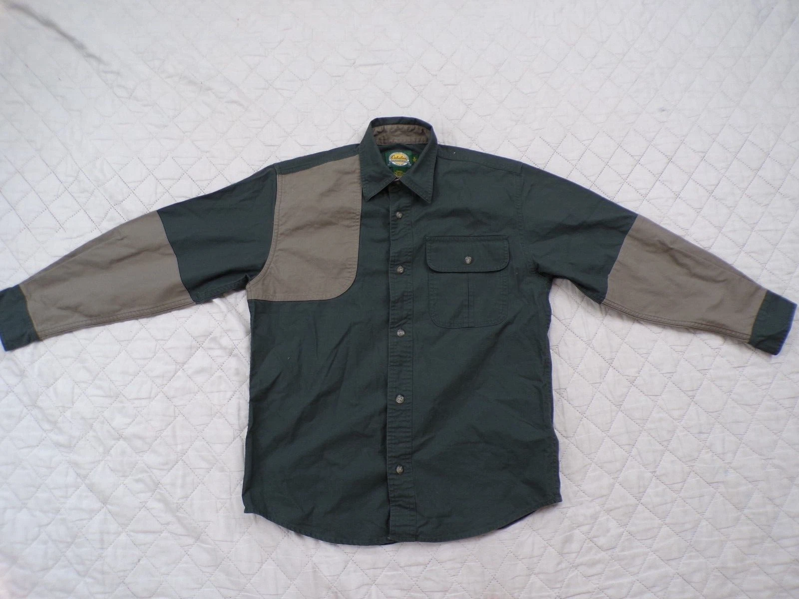 Cabela's outdoor gear green longsleeve button up men shooting shirt 942423 SZ 16