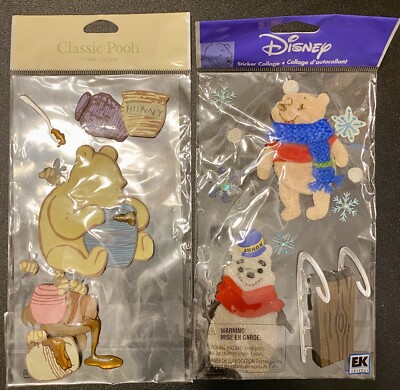 Winnie The Pooh Classic & Pooh Snowman & Sled Disney Scrapbooking Stickers