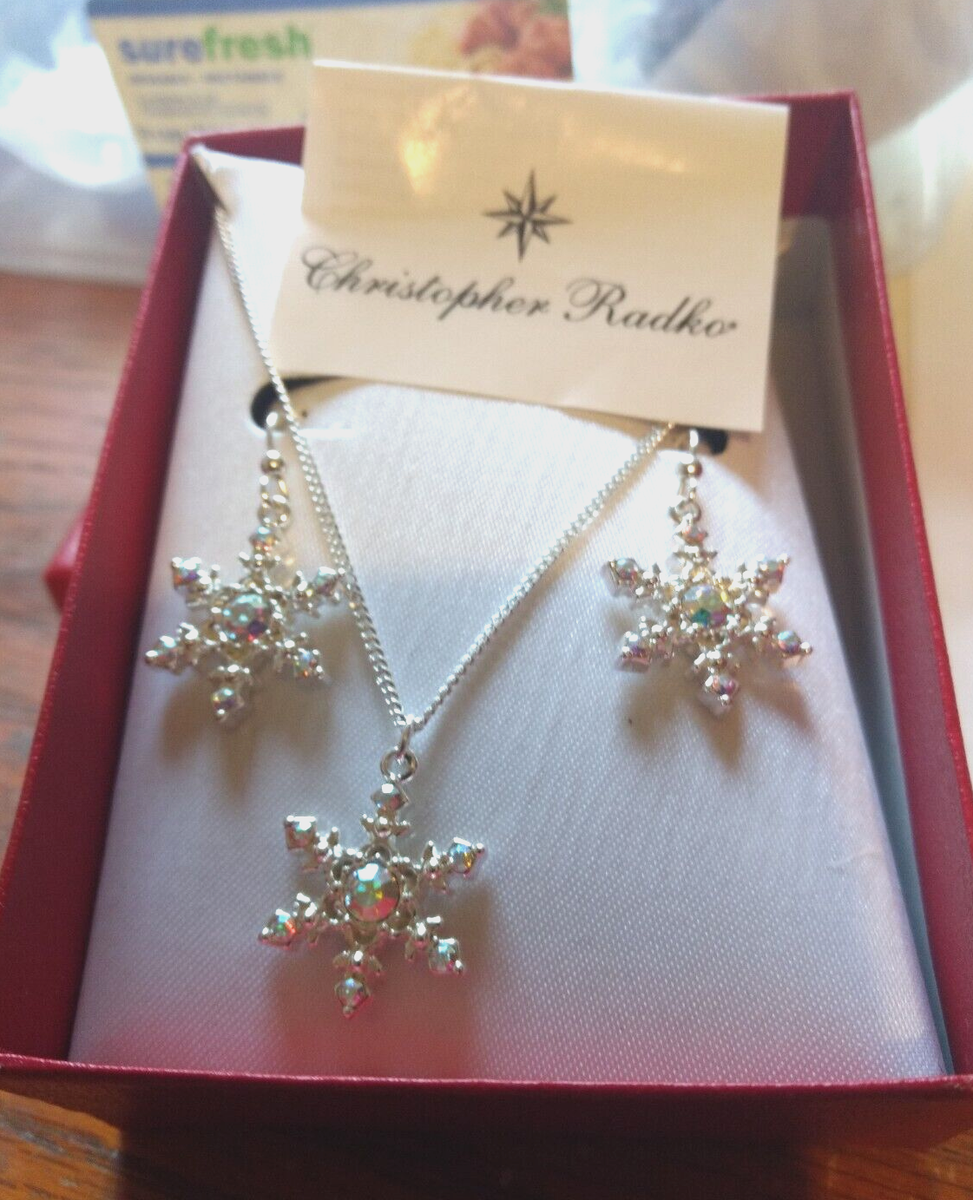 Christopher Radko Christmas snowflake necklace earrings set nib