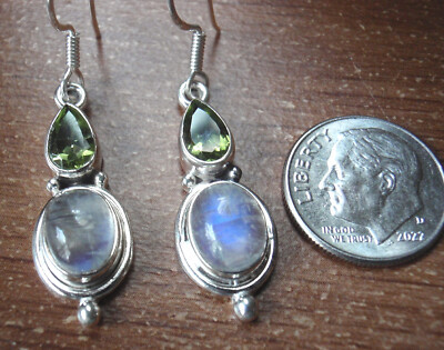 Facettierte Peridot Träne und Mondstein 925 Sterling Silber Ohrhänger 72b