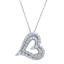 0.50Cttw Prong Set Round Cut Diamond Heart Pendant Necklace 14K White Gold