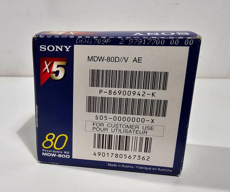 SONY MDW-80D RECORDABLE MD- 1 BOX / 5 MINIDISC PREMIUM- SEALED- MADE IN AUSTRIA - Immagine 4 di 4