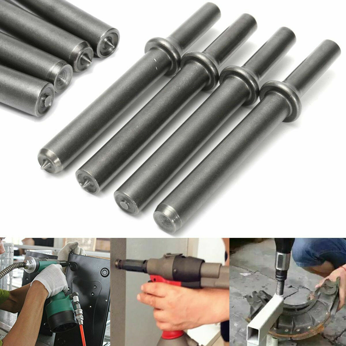 4Pcs Steel Air Rivet Hammer Sets + Coupped Bit For Pneumatic Bits, 4-5/8