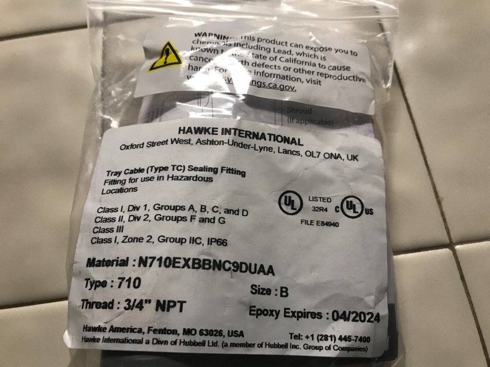 NEW HAWKE Tray Cable (Type TC) SEALING FITTING Type 710 Size B, 3/4 ...