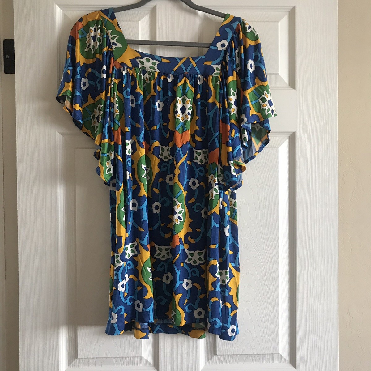 Nieves Lavi Vintage New York Blue Multi-Color Floral Shift Dress Size