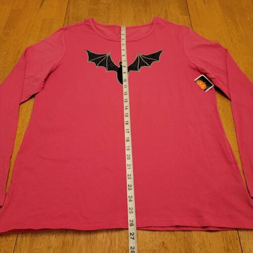 Halloween Black Bat Shirt Womens XL Long Sleeve Tee Pink NEW - Picture 15 of 16