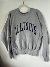 Vintage Champion Reverse Weave Illinois U of I Crew Neck Sweatshirt Pullover Men