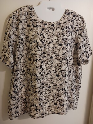 Notations Womens L VTG Black Ivory Floral Shoulder Pads Keyhole Back EUC