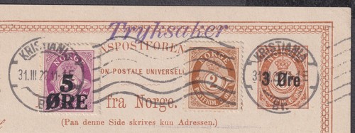 1922 Norwegen aufgewertete Ganzsachen Postkarte; Kristiania Philatelistenverein - Bild 2 von 3
