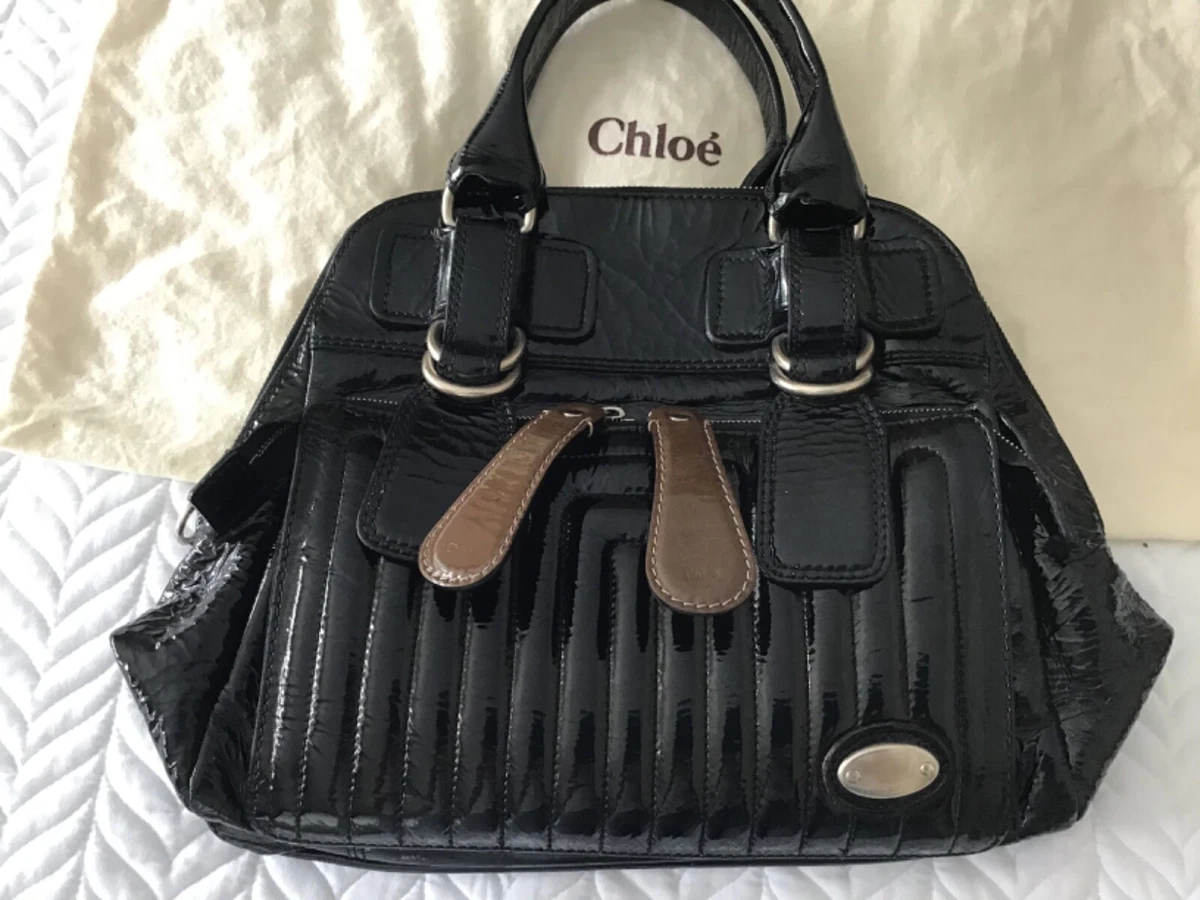 Authentic Chloe Bay Patent leather large black quilted handbag eBay