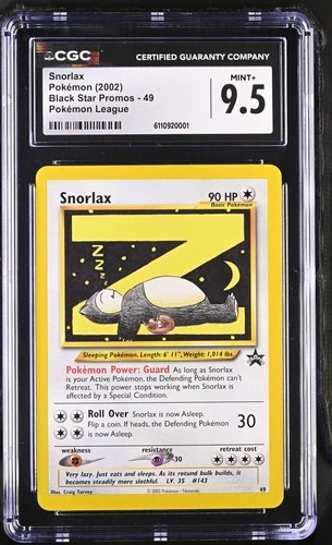 CGC 9.5 MINT+ Snorlax 49 "Z" WOTC Black Star PROMO League Pokemon Card 001