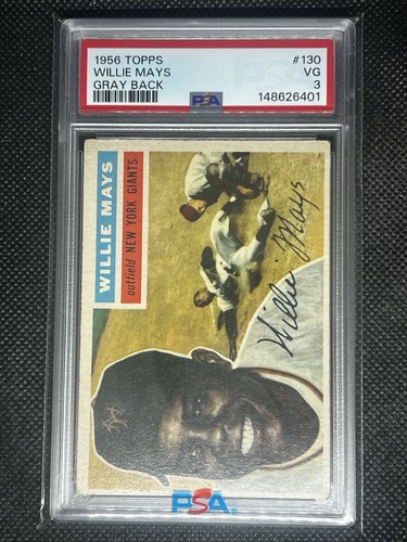 1956 Topps Baseball Willie Mays #130 Gray Back PSA 3 VG New York Giants 