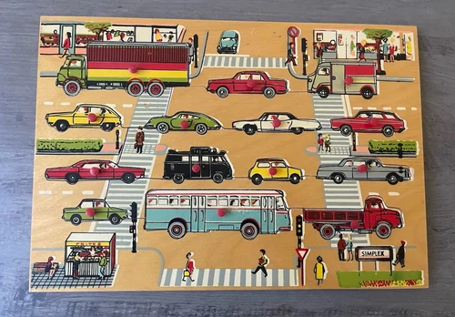 Vintage Simplex Cars Children's Wooden Puzzle Holland 14 Trucks Bus Preschool