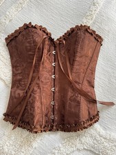 Korsett Corsage Top Braun S 36 Bustier Mieder Brokat Schnürung Vintage NEU