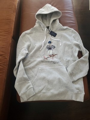 NWT Polo Ralph Lauren Mens Polo Bear Fleece Hoodie L Gray Ski Bear