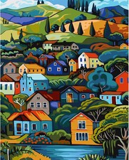 JATOK Paint by Numbers Kit for Adults Beginners, Village DIY Easy Pink