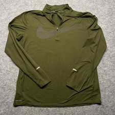 Nike Running Dri-Fit 1/4 Zip Pullover XL Olive Green Swoosh Long Sleeve