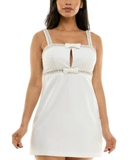 Seni & Cade Mini Dress Ivory Bow & Pearl Trims, L