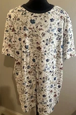 Perry Ellis Men's Large Floral Print Navy Crew Neck Pima Cotton Tee Shirt