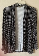 Open Front Cardigan Size M Black & White Dots Rayon blend Stretch Jacket