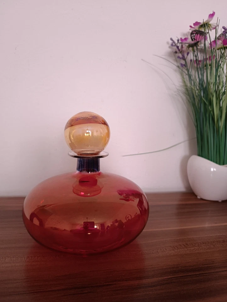Vintage Glas Karaffe Likör Flasche rot orange mundgeblasen Bleikristall Art Deko - Bild 1 von 4