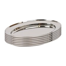 Oval Stainless Steel Serving Platters - 25cm x 17cm - Pack of 6
