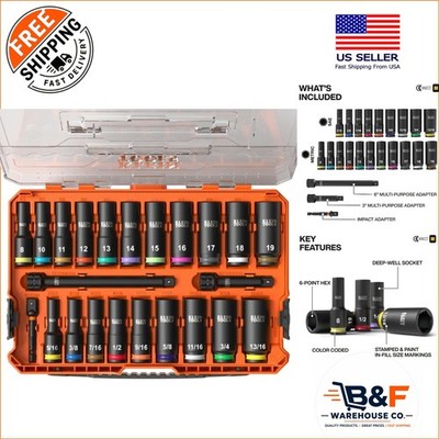 Heavy-Duty 23-Piece SAE & Metric Socket Set - Including Adapters & Organizer