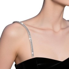 Aysatogc 1Pair Rhinestone Bra Straps, Rhinestones Shoulder Medium, Silver
