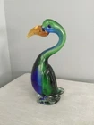 Murano Swan Bird Italian Art Glass Figurine Cobalt Blue Green 8”  Vintage