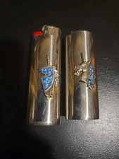 Vtg Lighter Case UNICORN Turquoise Country Western Cover Holder For Bic Lot Of 2