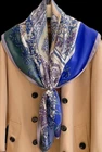 100% Silk 35" large Square Scarf Women Wrap neckerchief floral blue purple WS657