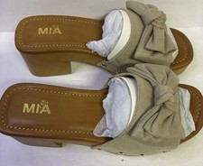 MIA Karena Beige/Brown Leather Bow Slip-On Block Heel Open Toe Mule 7M