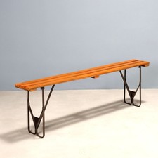 Panca Vintage Faggio Tinto Metallo Design Italia Anni 60 Originale